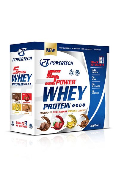PT SPORTS&NUTRITION PowerTech 5Power Whey Protein - 72x30 Gr Sachets 2160 Gr Powder Mix