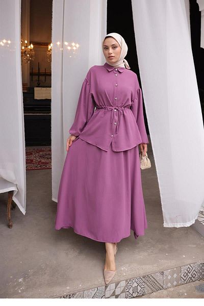 BURCU TESETTÜR Skirted Hijab Ayrobin Suit BRC2409 Lilac