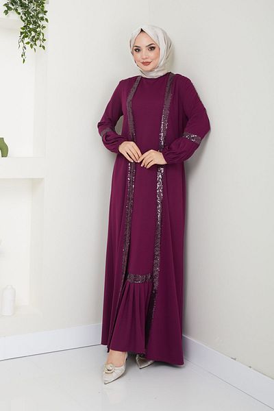 Ayşe Melek Evening Dress Fashion Women's Clothing - Dressed Double Suit 2600 Plum