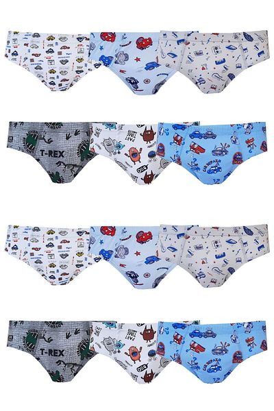 Tutku Boy's Colorful Printed Slip Panties Cotton 12 Pack