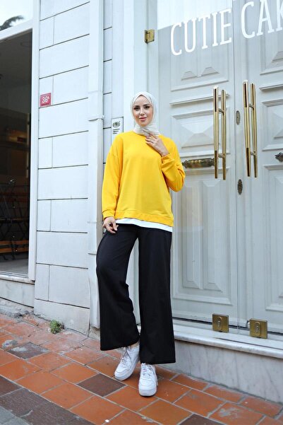 BURCU TESETTÜR Fusta Damă Garnished Sweat BRC1702 Galben