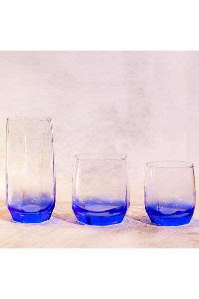 sudeka 18 Pieces Colored Glass Cup and Soft Drink Set for 6 People