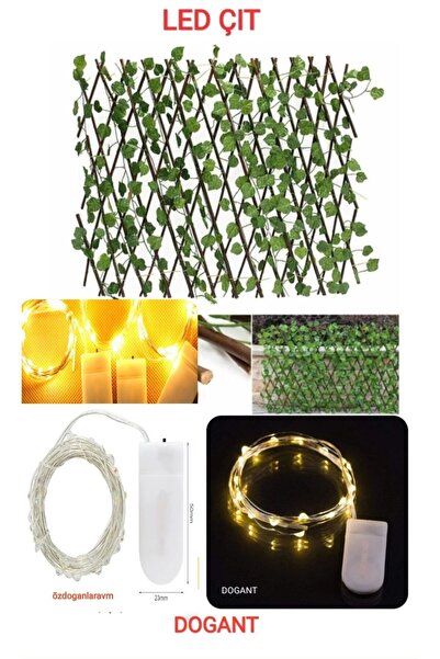 Dogant Yapay Ahşap Akordiyonlu  Led Pilli Çit