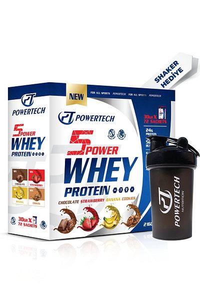 PT SPORTS&NUTRITION PowerTech 5Power Whey Protein - 72x30 Gr Sachets 2160 Gr Powder Mix