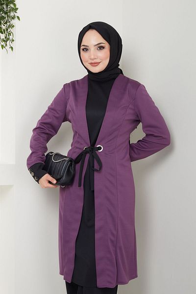 Ayşe Melek Lilac-Black Women's Evening Dress Tunic and Pants Hijab Set 2702