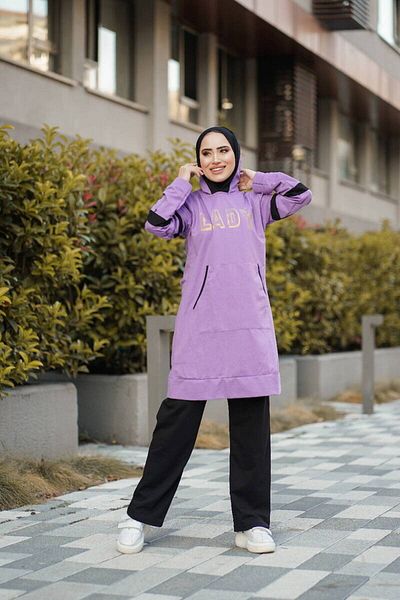 BURCU TESETTÜR Lilac Kangaroo Pocket Tracksuit Set - Trn2010