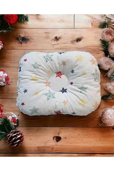 BeybiNest 100% Organic Cotton 0-12 months Baby Flat Head Pillow Colorful Stars Flat Head Pillow