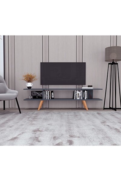 Ankara Mobilya Eko Ahşap Ayaklı Antrasit 120 Cm Tv Sehpası