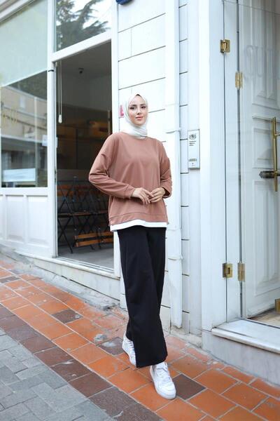 BURCU TESETTÜR Women's Skirt Garnished Sweat BRC1702 Brown