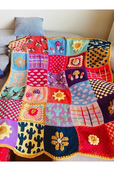 Flux Design Factory Hand Knitted Velvet Patchwork Design Sofa Shawl