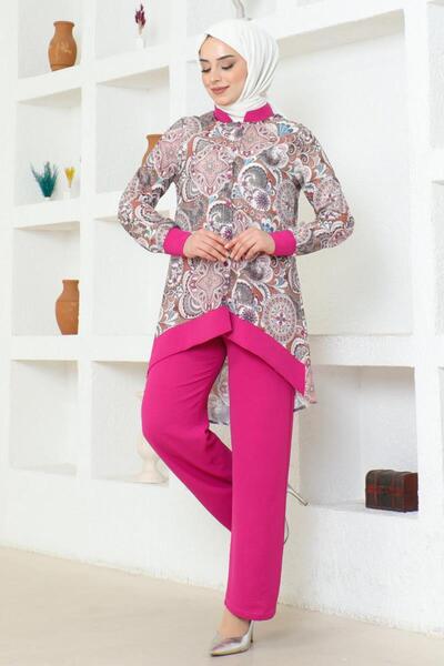 BURCU TESETTÜR Set hijab cu model etnic fucsia - BRC1313
