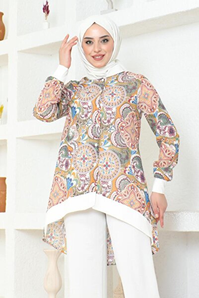 BURCU TESETTÜR Ethnic Patterned BRC1313 Model Hijab Set - ECRU