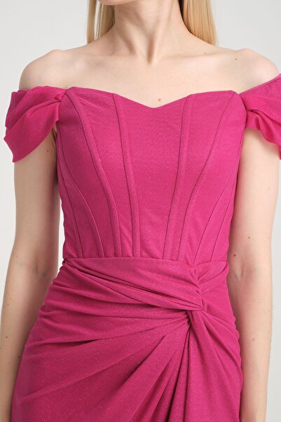 meksila kadın straptes kayık yakalı balenli korse detaylı uzun yırtmaçlı simli astarlı nişan davet abiye