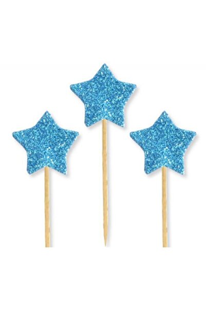 parti sürprizi Blue Glitter Star Eva Toothpicks 12 Pieces