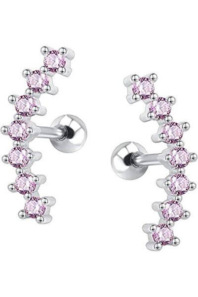 BY DİLEK ÇETİN ACCESSORY Çelik Pembe Yedi Taşlı Kıkırdak Helix Tragus Piercing (1 Adet)