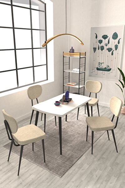 VİLİNZE Deniz Sandalye Argos Ahşap MDF Sabit Mutfak Masası Takımı - 70x120 cm