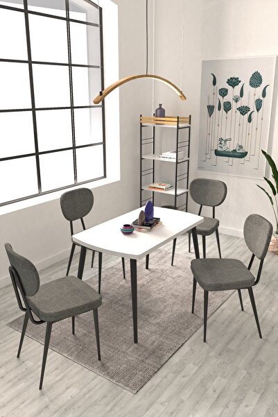 VİLİNZE Deniz Sandalye Argos Ahşap MDF Sabit Mutfak Masası Takımı - 70x120 cm