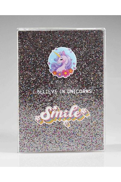 4nio Caiet cu sclipici floral gri închis cu model unicorn