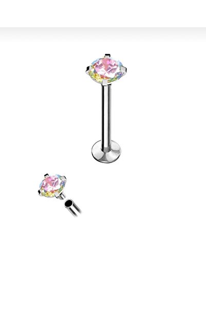 BY DİLEK ÇETİN ACCESSORY Cerrahi Çelik hologramlı tek taşlı kıkırdak helix tr...