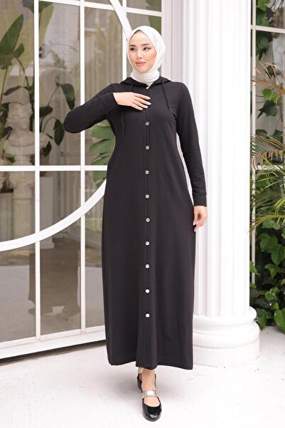 BURCU TESETTÜR με κουκούλα Μακρύ Τεσσέττιρ μεταξωτό καπάκι με κουμπιά μπροστά...