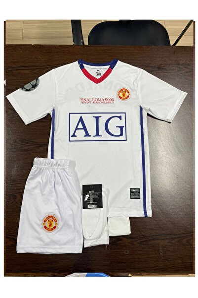 yenteks 2009 Ronaldo Manchester.unıted. Final Roma Beyaz Retro Çocuk Forma Takımı 4 Lü Set