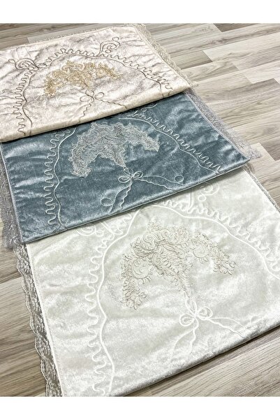 AYHANHOME 3 ΤΕΜ Γαλλικό βελούδινο νυφικό σετ - Δαντελωτό και κεντημένο χαλάκι προσευχής προίκας