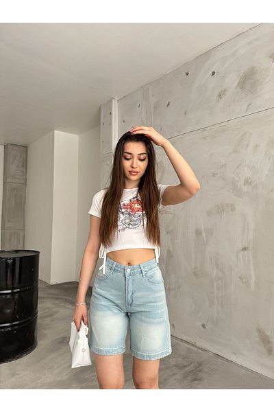 BİKELİFE Damen Jeansshorts mit hoher Taille und Snow-Washing-Effekt