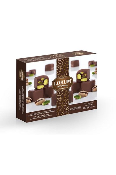 Lokum Atölyesi 300g Mini Turkish Delight - Milk Chocolate Covered, Double Roasted and Pistachio