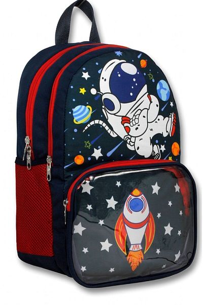ÜMİT ÇANTA Cennec Black Red Astronaut Primary School Backpack and Lunchbox Set with Transparent Compartments - Men's Bag