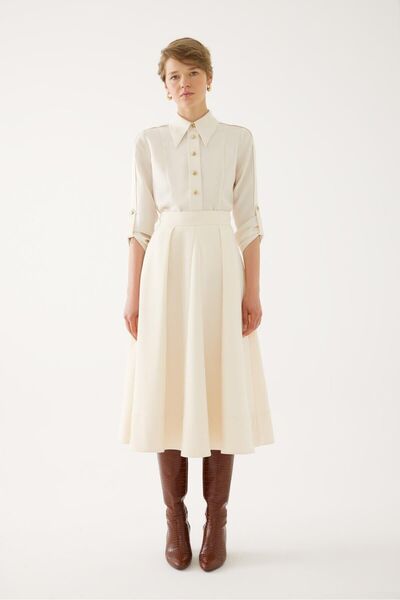 Exquise Pens Detaylı Midi Etek