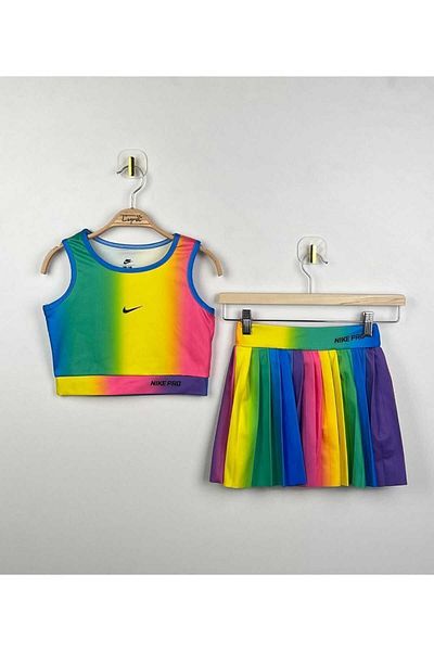 mikam Vibrant Color Stylish Designed Pleated Skirt Crop Boxer Swimsuit for Girl