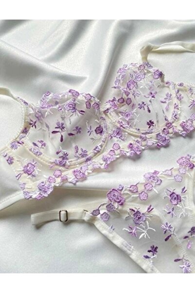 ARONA Σετ Bralet Underwire με λευκό λιλά λουλούδι