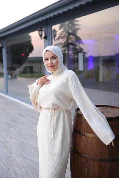 Zaure Hijab Zippered Women's Knitwear Dress