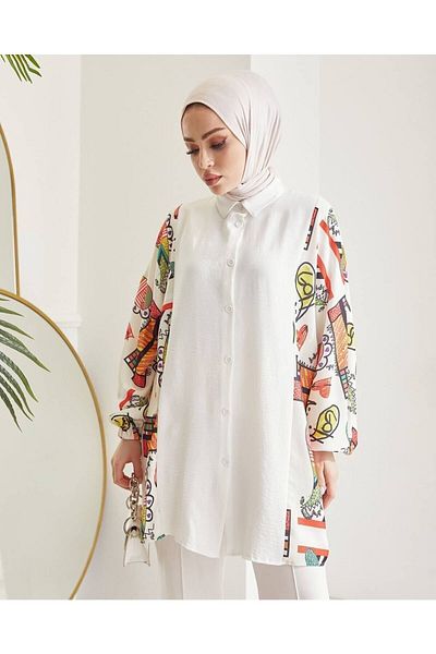 She Olive Patterned Ayrobin Tunic with Bat Sleeves Standard (36/44 Compatible)