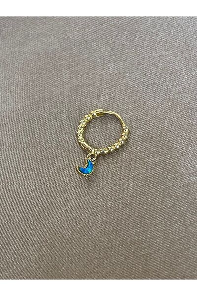 ds denizden silver Tekli Opal Taşlı Hilal Gümüş Halka Küpe- 1 Adet