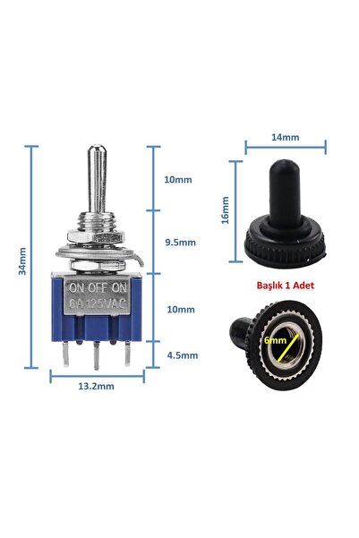 Genel Markalar Mts-103 Mini Toggle Anahtar 3a 250v On / Off / On 3 Pin 3 Pozi...