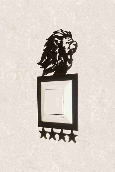 BLgrup 2148 Laser Cut Wooden Decorative Switch Socket Frame 4 Star Lion