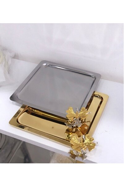 Elzemm store Stainless Steel Square Gold and Silver 2-Piece Presentation Tray