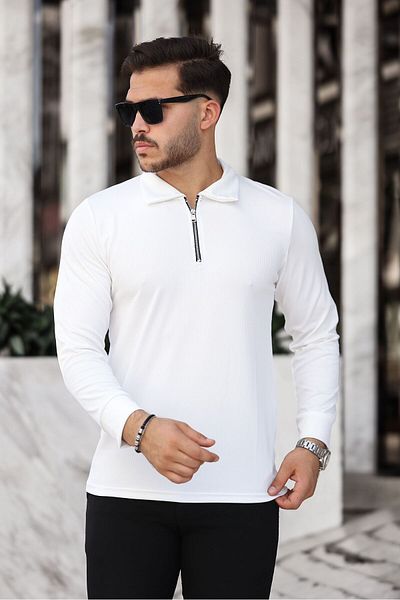 ROBERTO BORNOVA Fit Molded White Lycra Long Sleeve Sweater Body