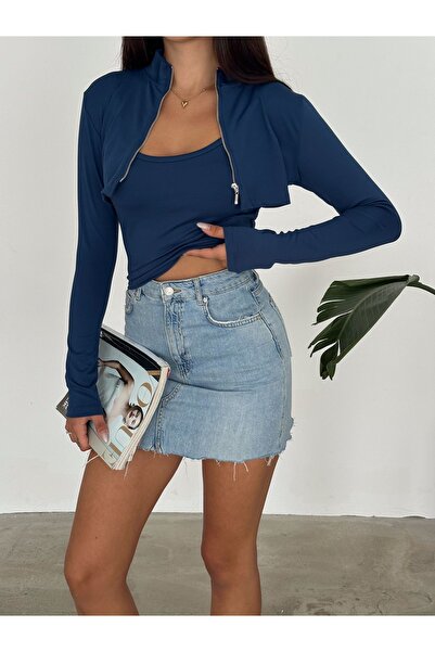 gozdefashion Kadın Yarım Fermuar Detaylı Atletli Crop
