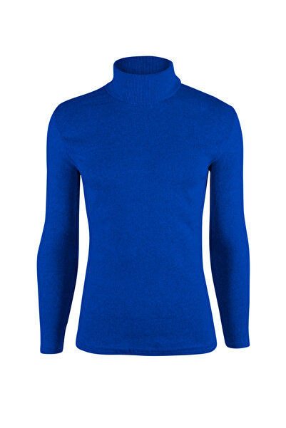 Terapi Men Мъжки син пуловер с тясна кройка и обло деколте