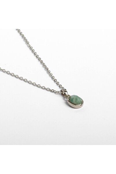 Paleo Mini Amazonit Taşı Doğal Taş Çelik Kolye