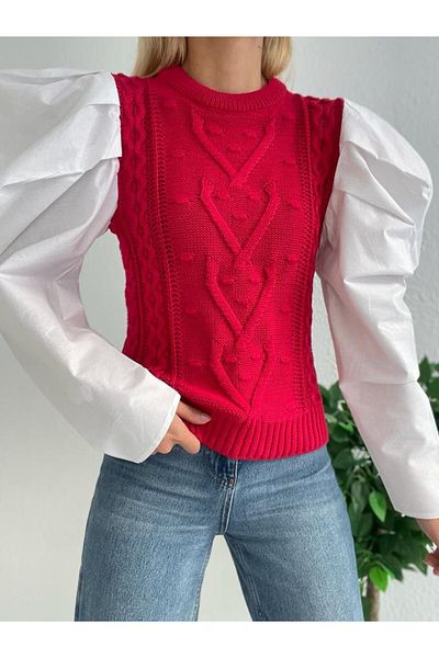 SHUGAA Poplin Detailed Women's Knitwear Sleeve
