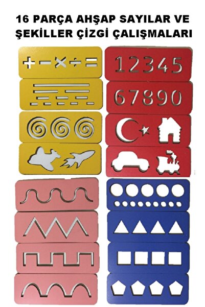 Trendy Toys Eğitici Ahşap Çizgi Çalışmaları,Sayı ve Şekiller Ip Geçirme  El Kası Geliştirme
