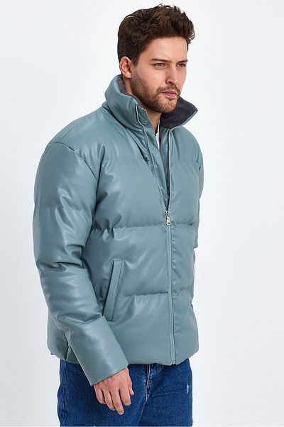 Weyeze Stand Collar Leather Puffer Jacket Af-K50641Prm