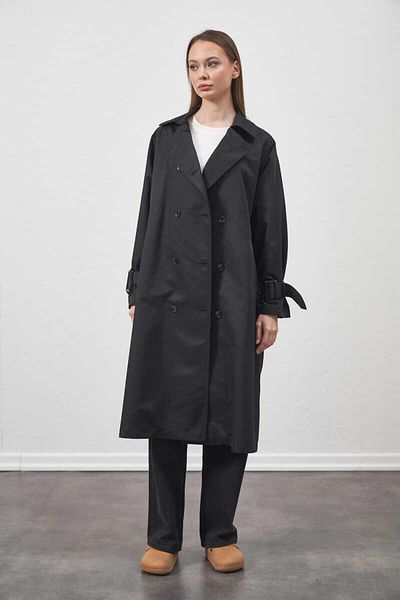 Mevra Trenchcoat negru supradimensionat - Cataramă
