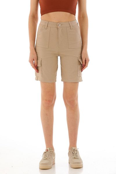 BİKELİFE Beige Lycra-Shorts und Bermudas mit hoher Taille für Damen