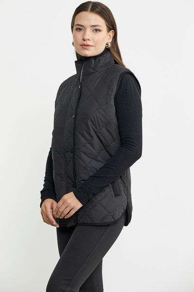 Sementa Чорний стьобаний жилет - з високим коміром і кишенями