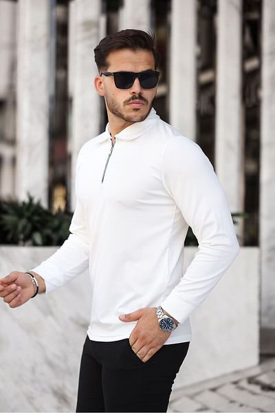 ROBERTO BORNOVA Fit Molded White Lycra Long Sleeve Sweater Body