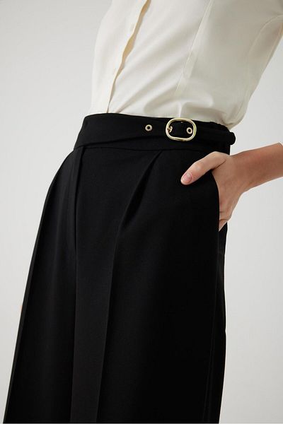 Exquise Black Regular Belted and Pocket Trousers